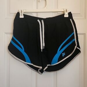 2 Large Black Fila Shorts, Blue and Pink Designs